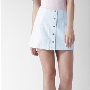 Baby Blue Faux Leather Snap-front A-line Mini Skirt Small NWT